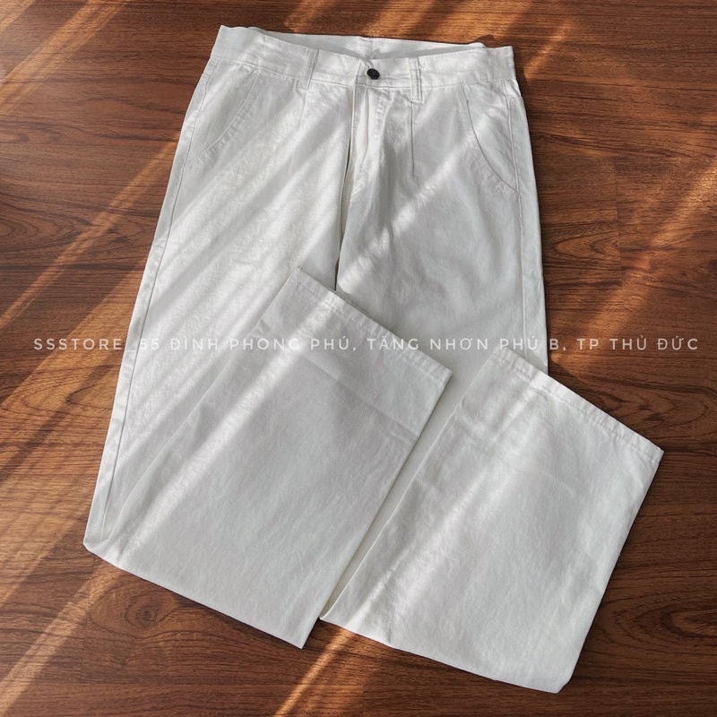 Quần jeans ống rộng màu trắng unisex ảnh thật SSSTore ( Sẵn )