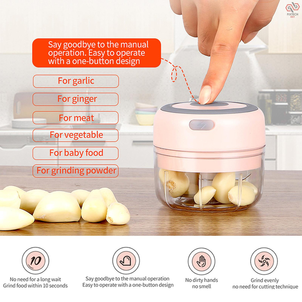 Mini Garlic Grinder Electric Garlic Chopper Cordless Food Fruit Vegetable Blender Kitchen Gadgets 100ML USB Rechargeable