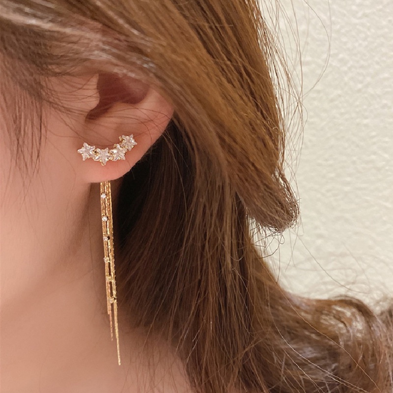 Bông Tai Mạ Bạc 925 Dáng Dài Hình Mặt Cười Đính Đá Zircon Phong Cách Hàn Quốc