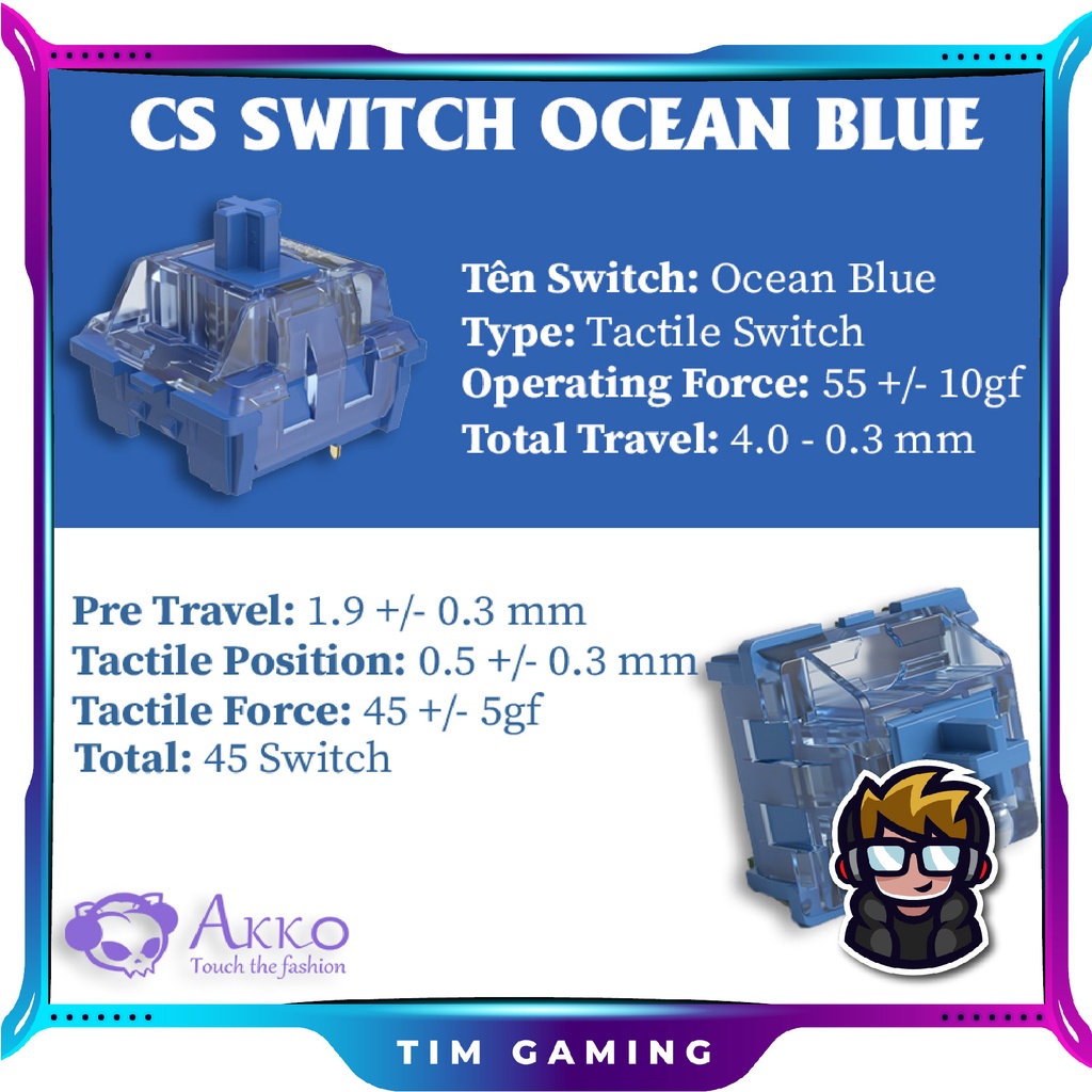 Switch AKKO | Chân 3 pin | Hỗ trợ thay nóng switch phím cơ