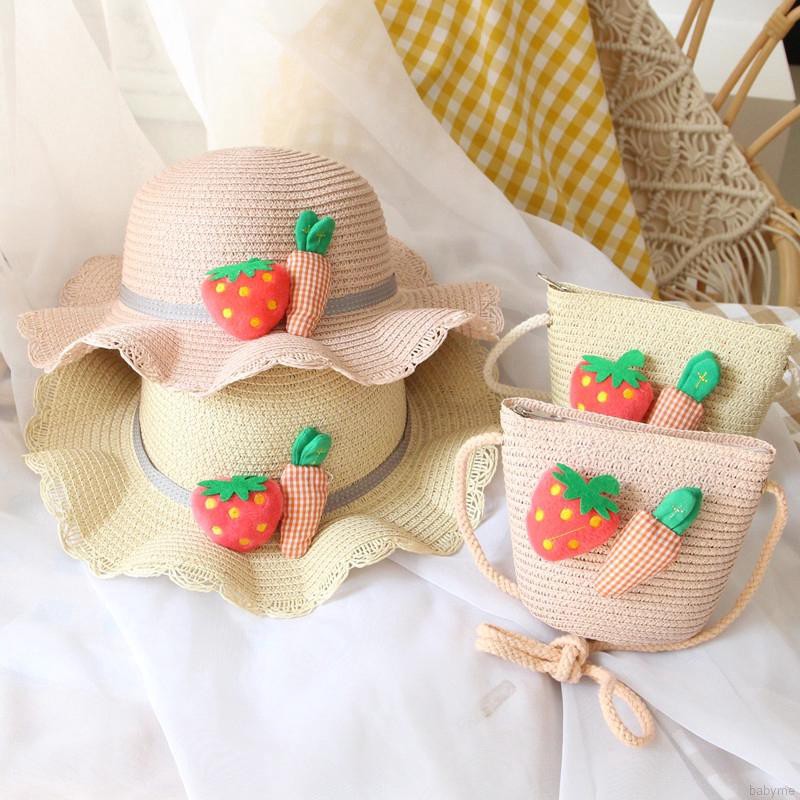 hàng order nước ngoài Mũ đan cọ chống nắng/ Túi xách phong cách mùa hè cho bé gái sản phẩm chất lượng đẹp