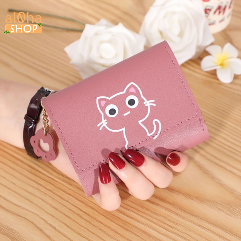 Bóp ví nữ cầm tay mini V0490 Meow meow bỏ túi nhiều ngăn nhỏ gọn phong cách đơn giản, thời trang, dễ thương