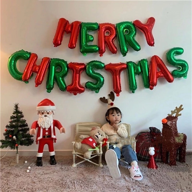 Bong bóng lá nhôm 16 inch hình chữ MERRY CHRISTMAS trang trí tiệc Giáng Sinh và năm mới