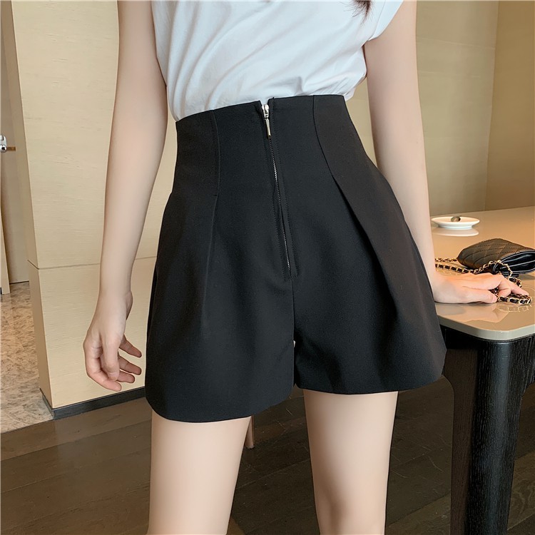 Quần short nữ Ladya lưng cạp cao ống rộng ngắn khóa trước vải tuyết mưa vintex trơn M33