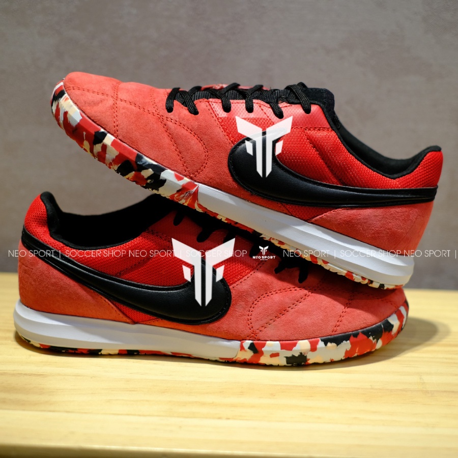 Giày Bóng Đá Cỏ Nhân Tạo Futsal Tiempo Sala Đỏ Logo Đen ĐẾ Camo IC