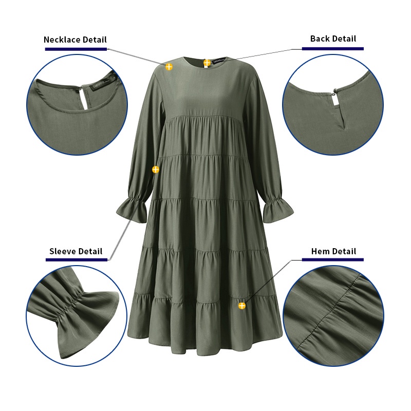 Đầm maxi nữ Zanzea xếp nếp tay dài phong cách Hồi giáo