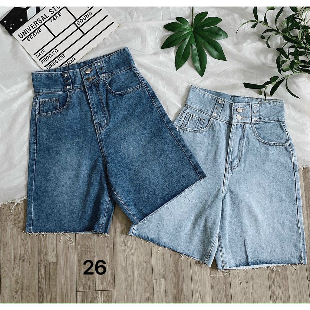 Quần đùi jean nữ cạp siêu cao HANOIJEAN - Quần sọt nữ trơn cao cấp quần short hàng VNXK | BigBuy360 - bigbuy360.vn
