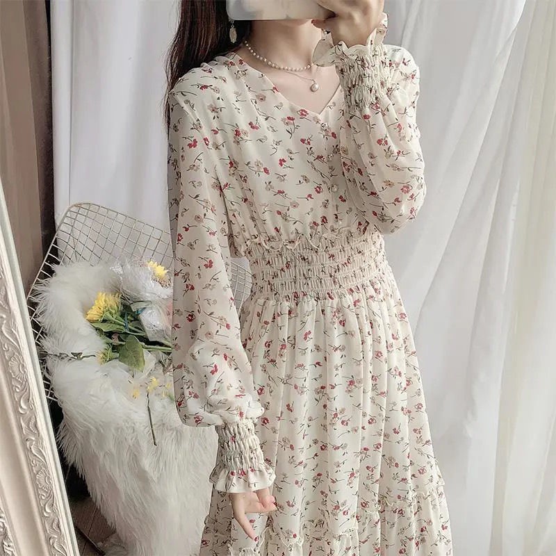 Váy Đầm Hoa Voan Hai Màu Xanh Trắng  Dáng Dài Họa Tiết Xinh Xắn