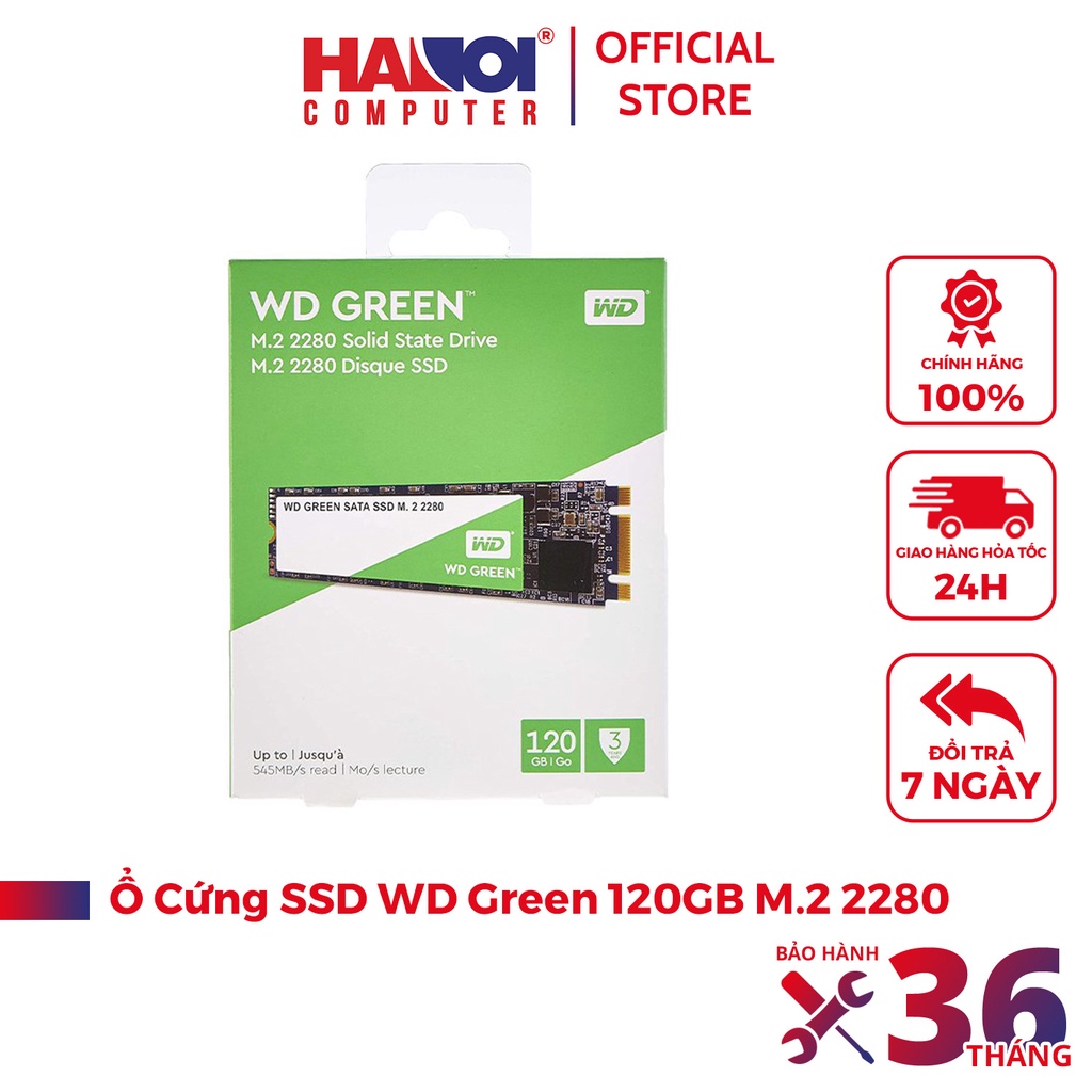 Ổ cứng SSD WD Green 120GB M.2 2280 (Đọc 545MB/s - Ghi 430MB/s) - (WDS120G2G0B)