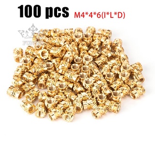 【FUNWD】M4 Threaded Insert Self Clinching Nut Brass Internal Thread Knurled Gold 100x
