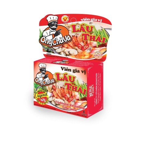 VIÊN GIA VỊ NẤU LẨU THÁI ÔNG CHÀ VÀ 75GR/4 VIÊN, viên gia vị nấu Lẩu Thái giúp đúng vị thơm ngon, đậm vị lẩu Thái