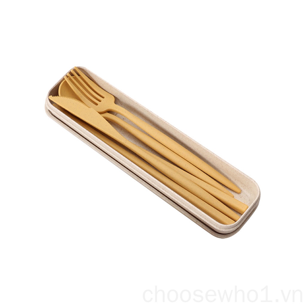 Bộ 4 dụng cụ bàn ăn bằng lúa mạch kèm hộp đựng tiện dụng