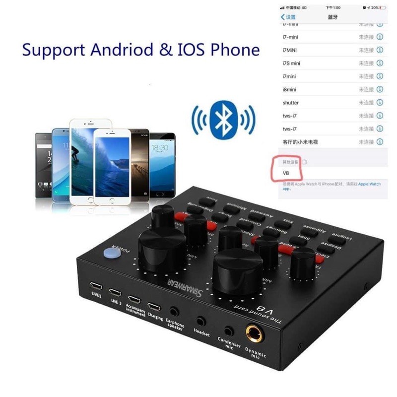 Combo thu âm livestream Suondcard V8 và mic bm 900 woaichang tặng kèm tai nghe xịn