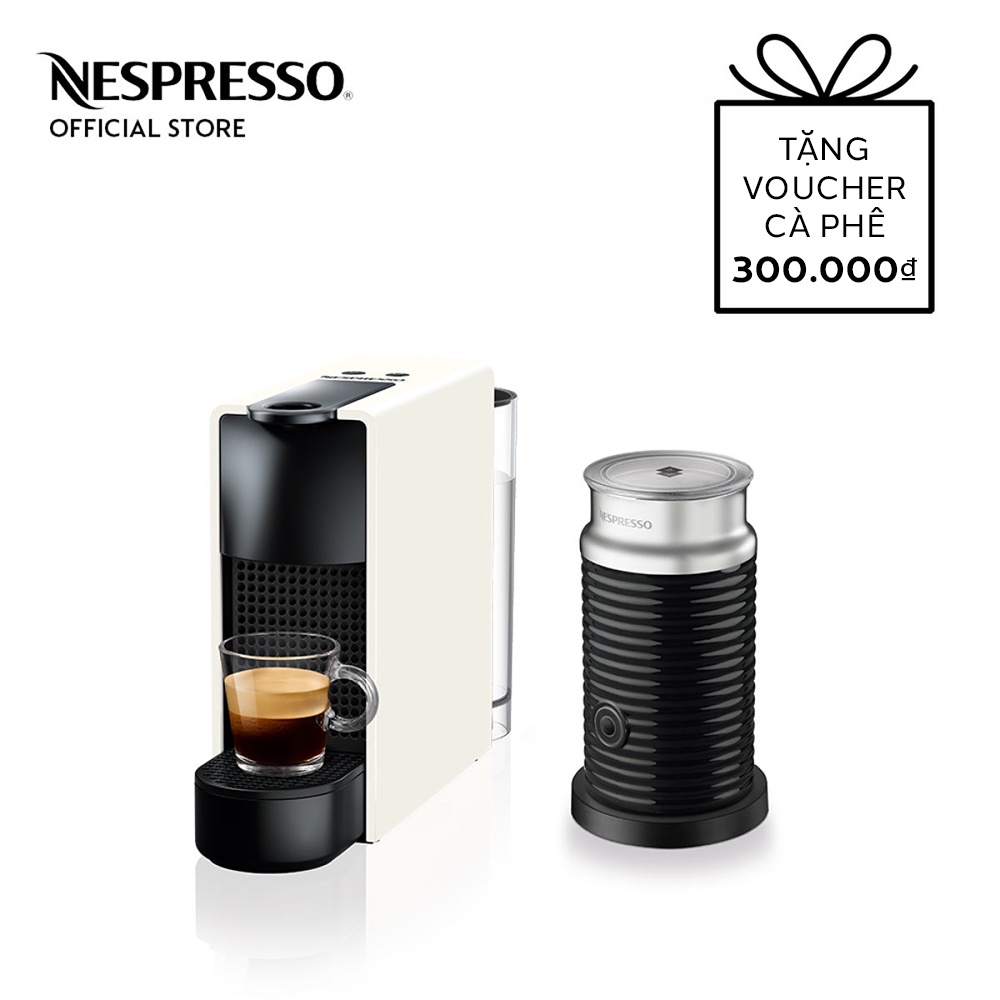 [Mã ELHADEV giảm 4% đơn 300K] Bộ máy pha cà phê Nespresso Essenza Mini - Trắng &amp; máy đánh sữa Aeroccino 3