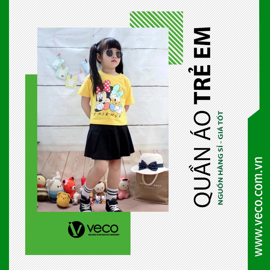 Sỉ Quần Áo Trẻ Em Cao Cấp VECO BS221-05006 Bộ Váy Thun Cotton 100% Cho Bé Gái Từ 1 Đến 15 tuổi