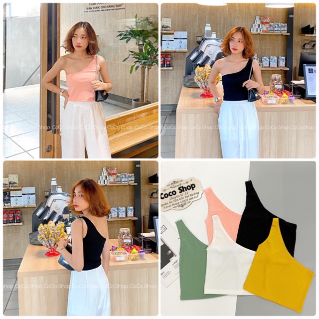 Áo Croptop Lệch Vai Sát Nách 5 Màu (CÓ ẢNH THẬT KÈM BẢNG TÊN SHOP)