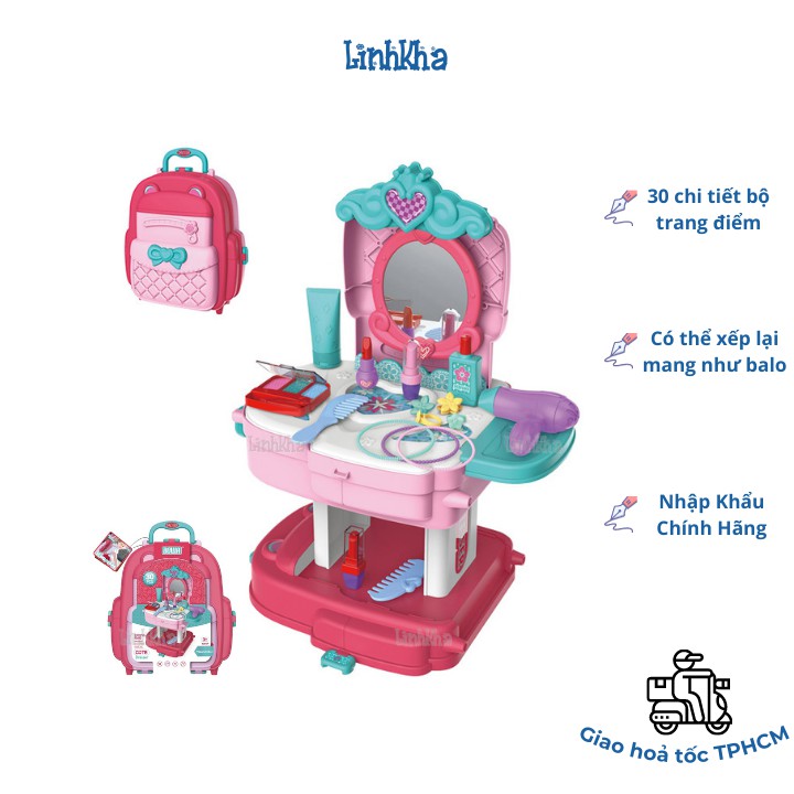 Đồ Chơi Trang Điểm Cho Bé Gái 30 Chi tiết Có Thể Xếp Lại Thành Balo - Cute Dresser School Bag Bowa 8255P