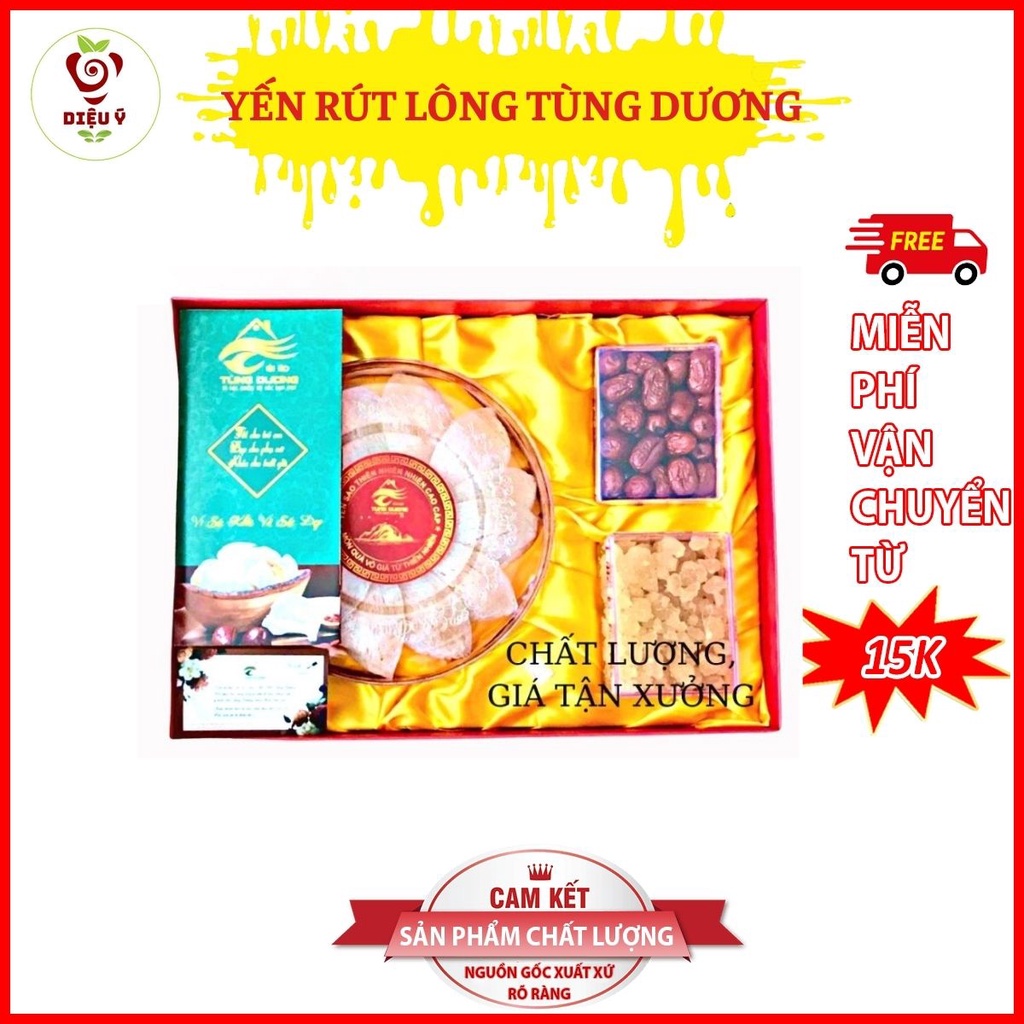 Yến rút lông nguyên tổ loại đặc biệt Tùng Dương, yến sào rút lông cao cấp kèm hộp + táo đỏ + đường phèn Tùng Dương 100g