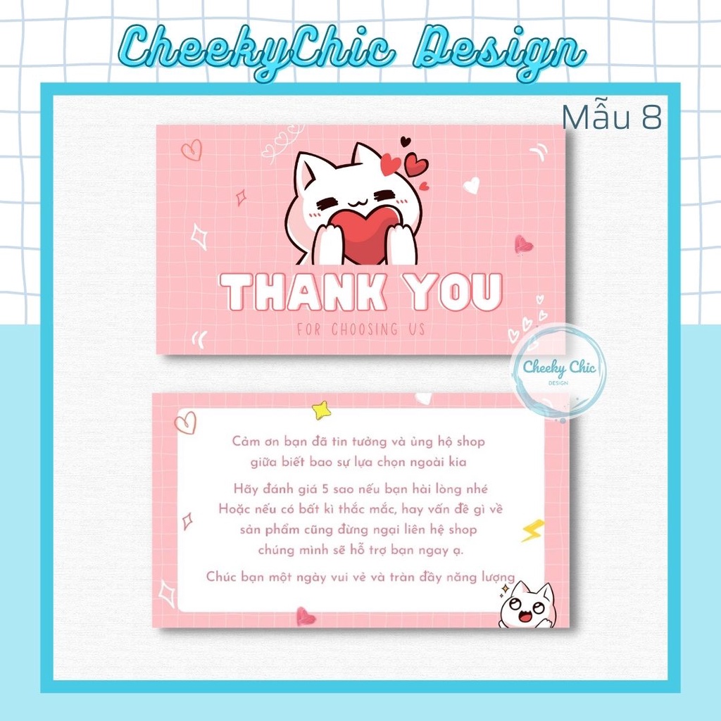 Combo 95 - 100 Thiệp cảm ơn, Card cảm ơn, Thank you card họa tiết đáng yêu màu hồng, dành cho shop tặng khách - Mẫu 8