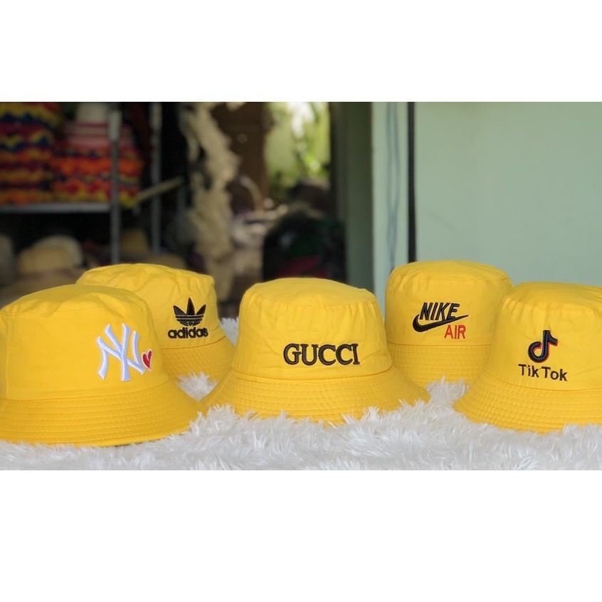 NÓN BO BUCKET MÀU VÀNG NHIỀU LOGO KHÁC NHAU GIAO NGẪU NHIÊN_HÀNG CAO CẤP HÌNH TỰ CHỤP CHÂN THẬT