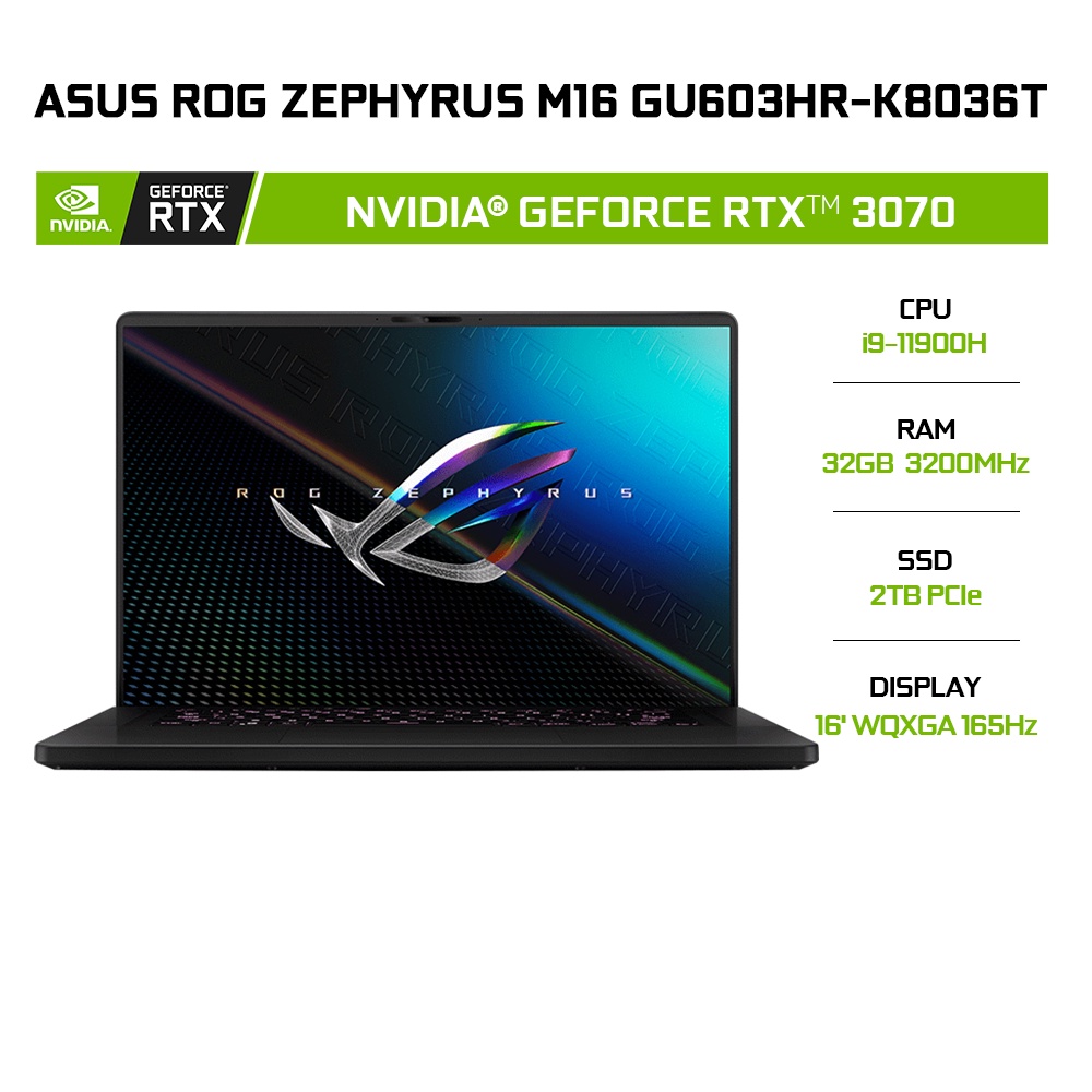 Laptop ASUS ROG Zephyrus M16 GU603HR-K8036T (i9-11900H | 32GB | 2TB | GeForce RTX™ 3070 8GB | 16' WQXGA 165Hz | Win 10