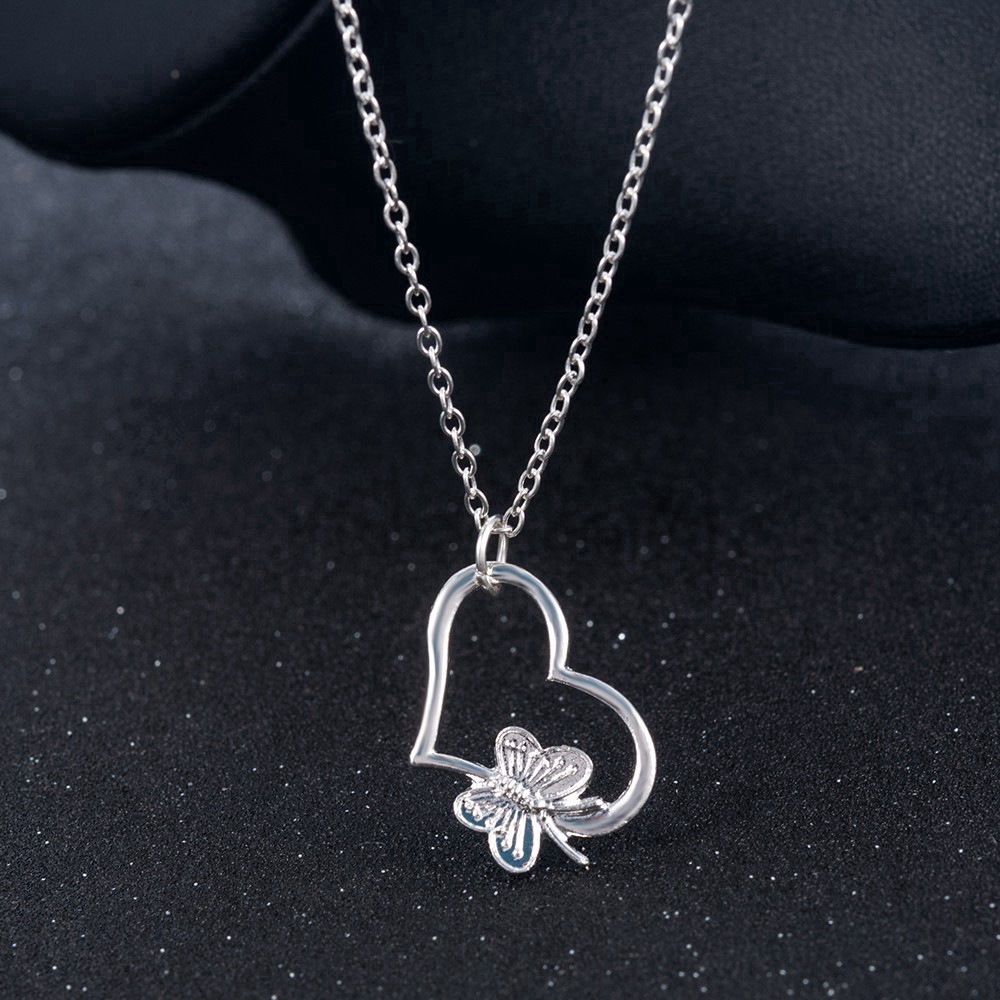 Dây chuyền mạ bạc phối mặt hình trái tim đính đá thanh lịch