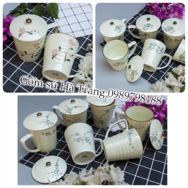 Cốc sứ Bát Tràng có nắp vẽ hoạ tiết