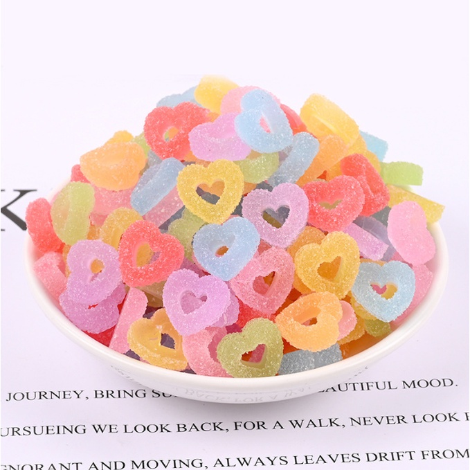 Charm kẹo dẻo Jellybean hình trái tim (rỗng) cho các bạn trang trí kẹp tóc, dán Jibbitz, vỏ ốp điện thoại, DIY