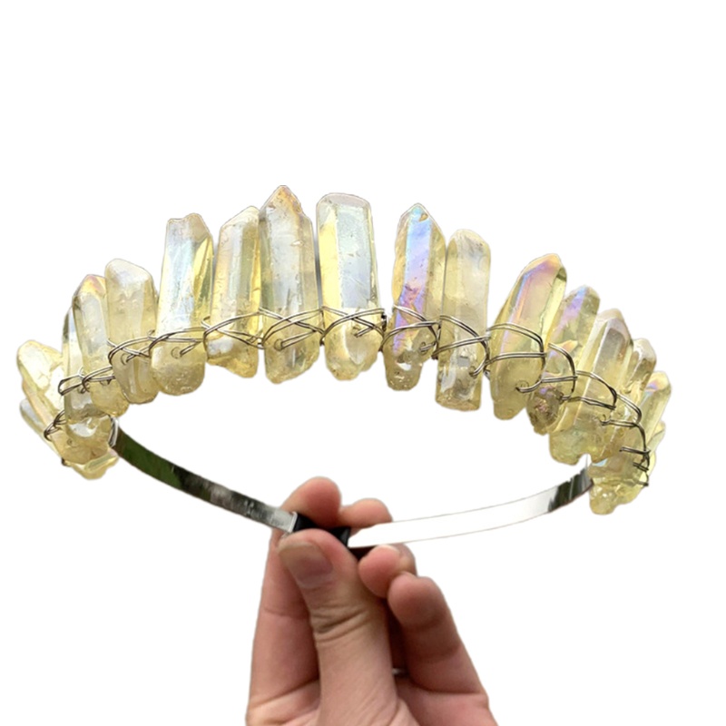 Flgo Băng Đô Cài Tóc Đính Đá Thạch Anh Tự Nhiên Màu Cầu Vồng Phong Cách Boho Cho Đám Cưới