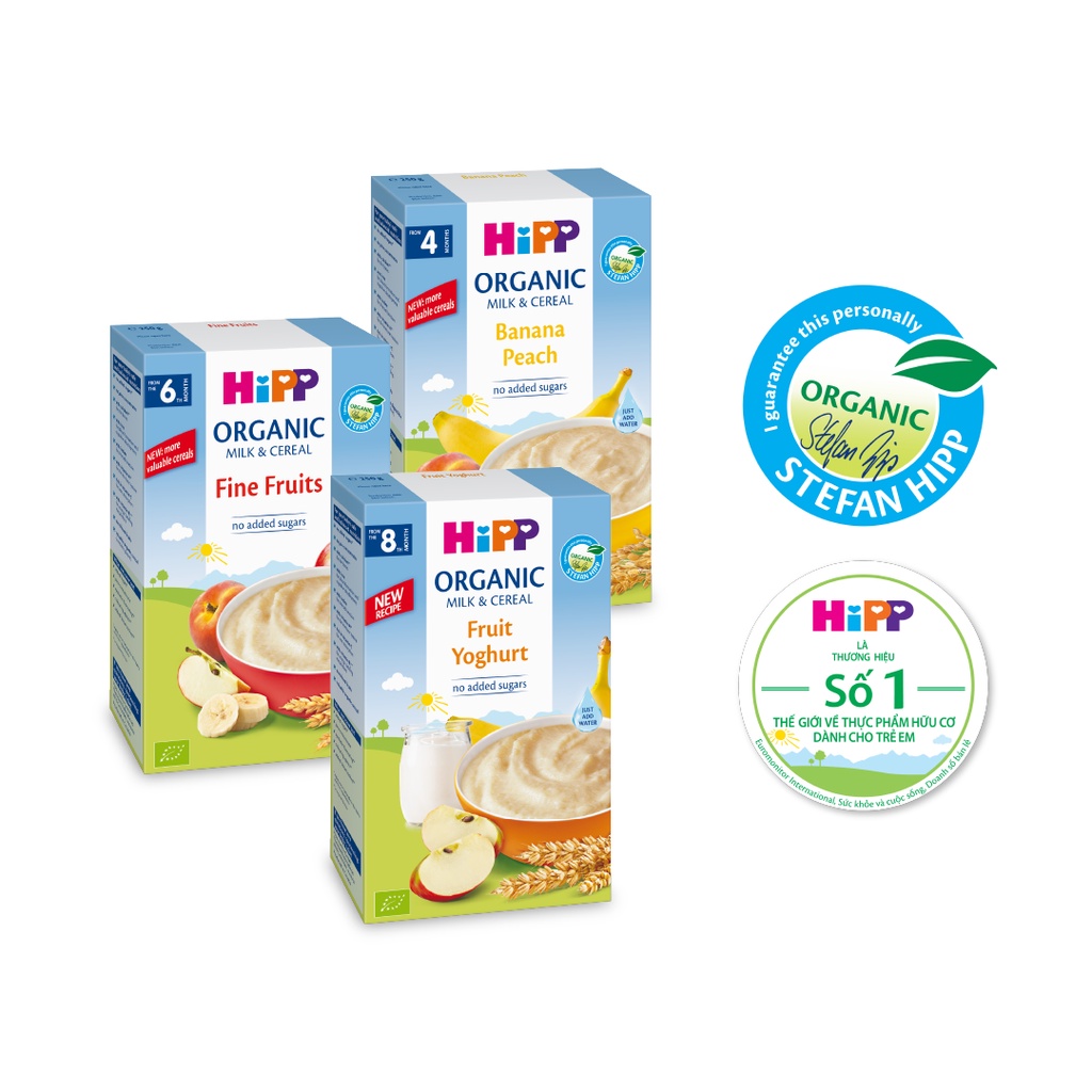 Bột ăn dặm dinh dưỡng Sữa, Hoa Quả HiPP (Burine) 100% Organic 250g dành cho bé từ 4-6 tháng tuổi