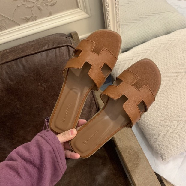 Dép thời trang Hm da sần đế gỗ