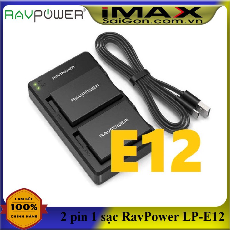 Bộ 2 pin 1 sạc máy ảnh RavPower cho Canon LP-E12