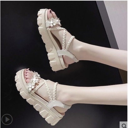 [Sẵn 38 đen)SANDAL ULZZANG ĐÍNH HOA ÊM CHÂN, ĐẾ ĐINH 4 CM ẢNH THẬT
