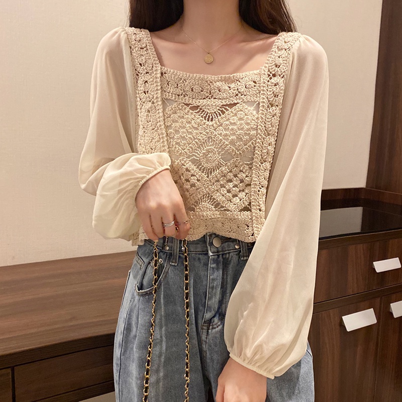 Áo kiểu Perty cổ vuông thời trang mùa thu Hàn Quốc cho nữ