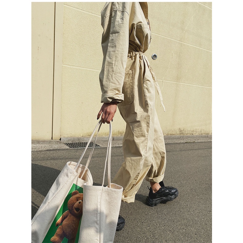 Túi Đeo Vai Vải Canvas Kích Thước Lớn Phong Cách Hàn Quốc 2021 Cho Nữ