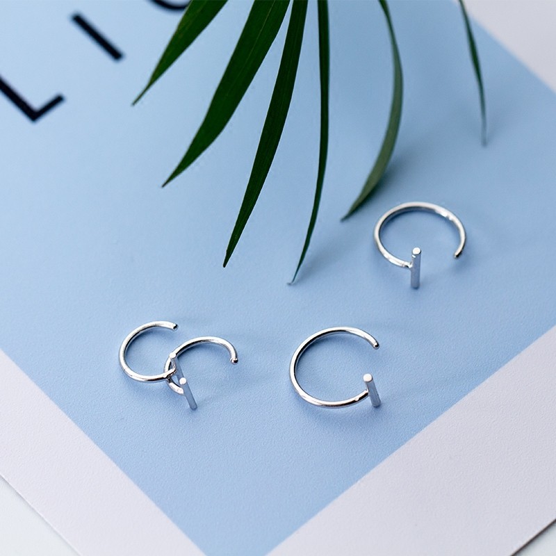 Bông tai bạc nữ dạng móc thanh ngang cá tính DaLiA Jewelry khuyên tai bạc 925 cho nàng thơ