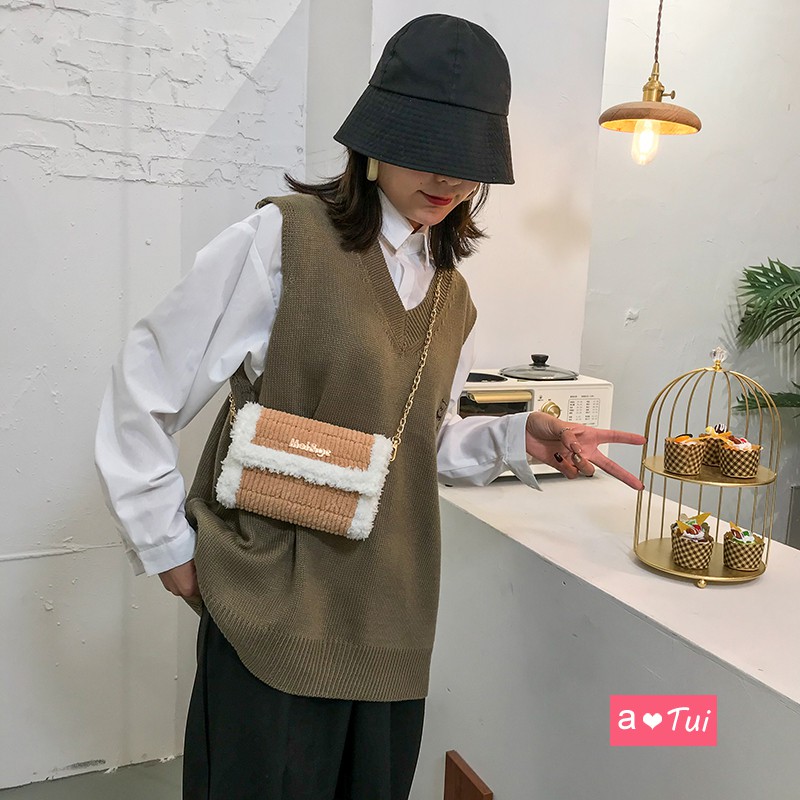 Túi xách tự đan lông xù đeo vai cá tính túi handmade