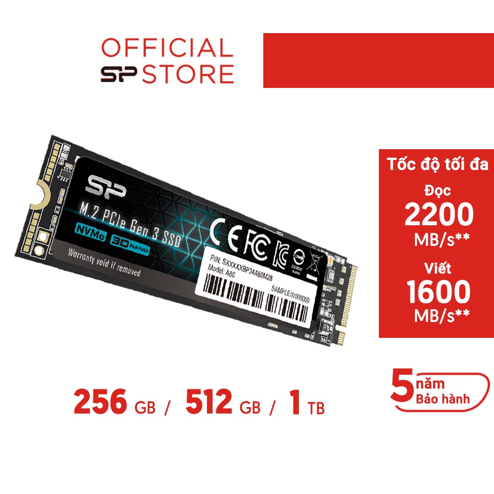 Ổ cứng SSD M.2 NVME Silicon Power 256GB 512GB 1TB M.2 2280 PCIe Gen3x4 _A60| BH 5 năm