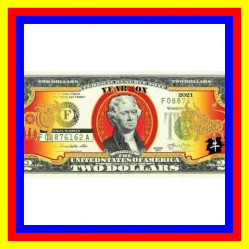 Bộ Tiền 2 USD In Hình Trâu Mạ Vàng Lì Xì Tết 2021