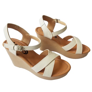 Giày sandal đế xuồng da bò thật BIGGBEN đế 9cm HKD524