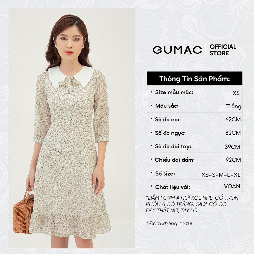 [Mã WABRGU155 giảm 15% tối đa 50k đơn 199k] Đầm xòe nữ họa tiết hoa phối cổ GUMAC màu trắng sang trọng DB3111 | BigBuy360 - bigbuy360.vn