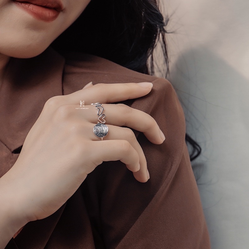 Nhẫn Bạc Nữ 925 - Thiết Kế Hình Tròn Họa Tiết Oxidize Độc Lạ - KaT Jewelry