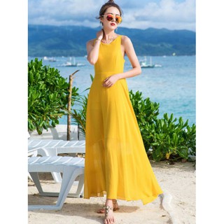 Đầm maxi vàng đi biển shopeelive 320k