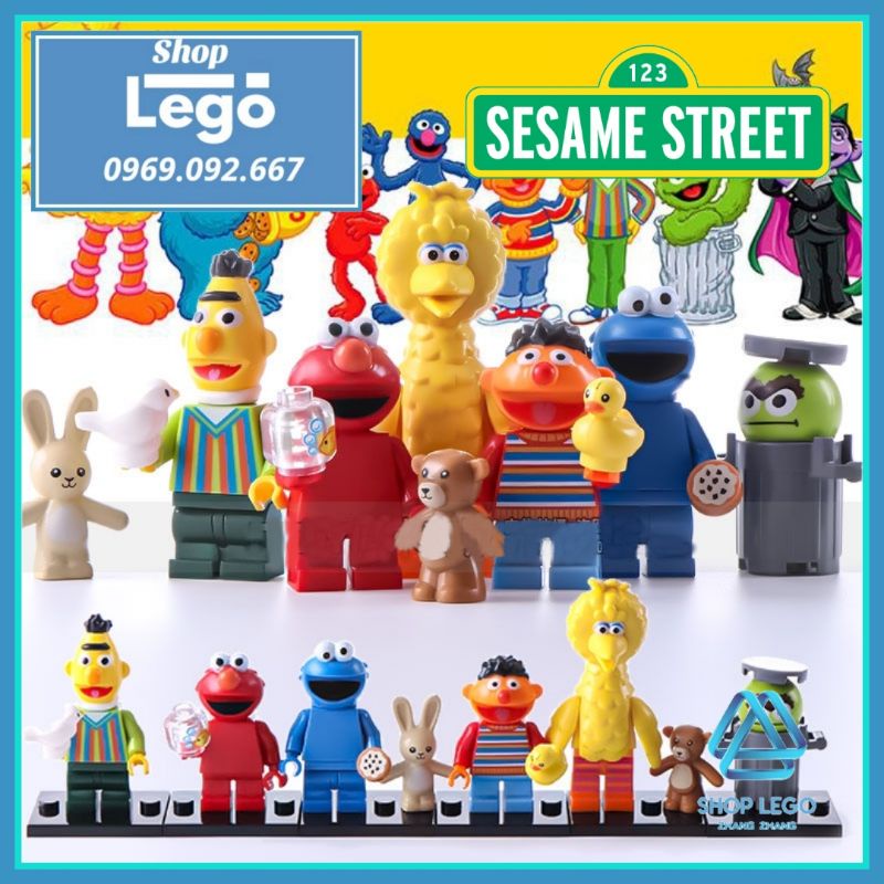 Xếp hình Sesame Street gồm Elmo - Ernie - Cookie Monster - Big Bird - Bert - Oscar the Grouch Lego Minifigures LG1003
