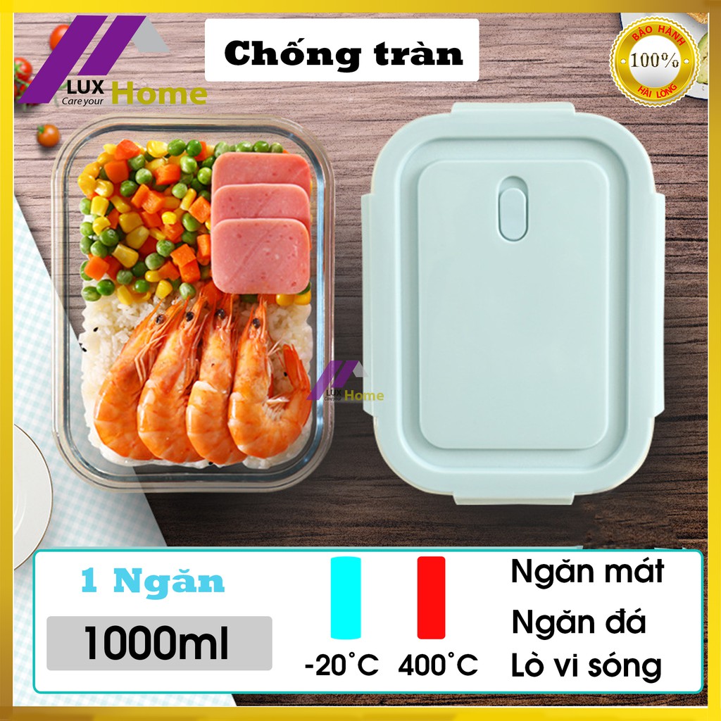 Hộp đựng thức ăn tủ lạnh 1 ngăn bằng thủy tinh chống tràn, chịu nhiệt an toàn 1000ml