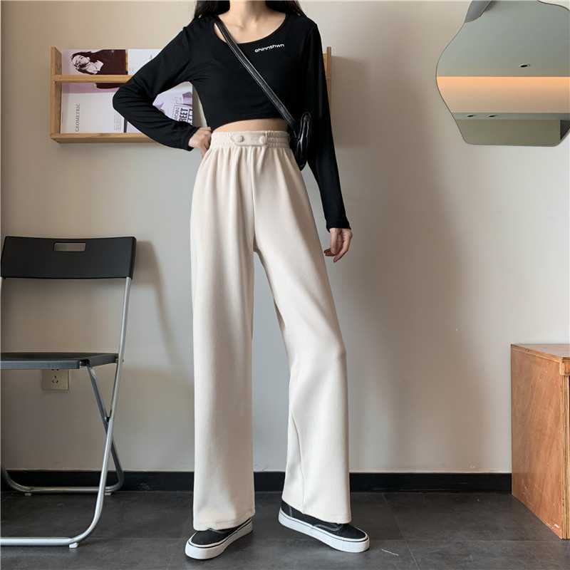 SUXI Quần Dài Lưng Cao Ống Rộng Màu Sắc Đơn Giản Có Size Lớn Phong Cách Hàn Quốc Dành Cho Nữ