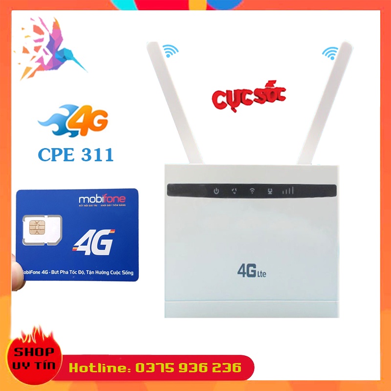 Bộ Phát WIFI 4G/ 3G LTE CPE - MIXIE - 4 (3 Cổng Lan + 1 Cổng WAN) 4 Râu (Anten) Lắp Xe Khách, Camera - Chính hãng BH12TH