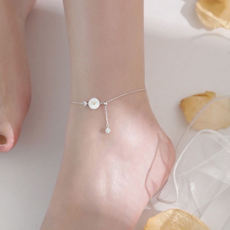 Lắc chân bạc 925 Cúc hoạ mi thanh lịch duyên dáng dễ thương trẻ trung nổi bật Dế Bạc - LC4341