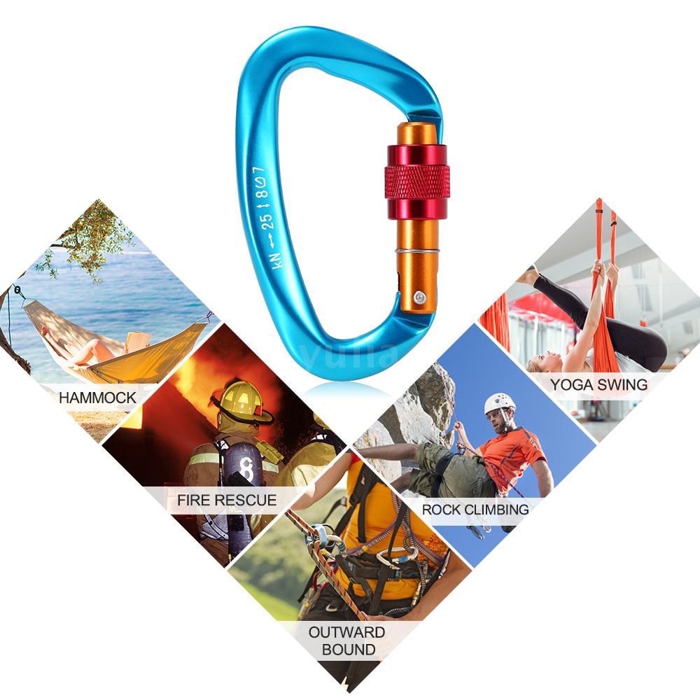 Khóa carabiner 25KN hình chữ D tiện dụng khi leo núi/móc võng