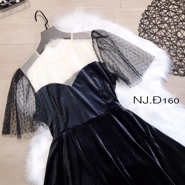 Đầm Nhung Cánh Tiên Lưới Bi Bigsize